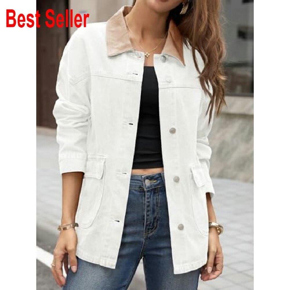 Oversized Denim Jacket Classic Y2K Streetwear Button Down Drop Shoulder - Picture 4 of 7